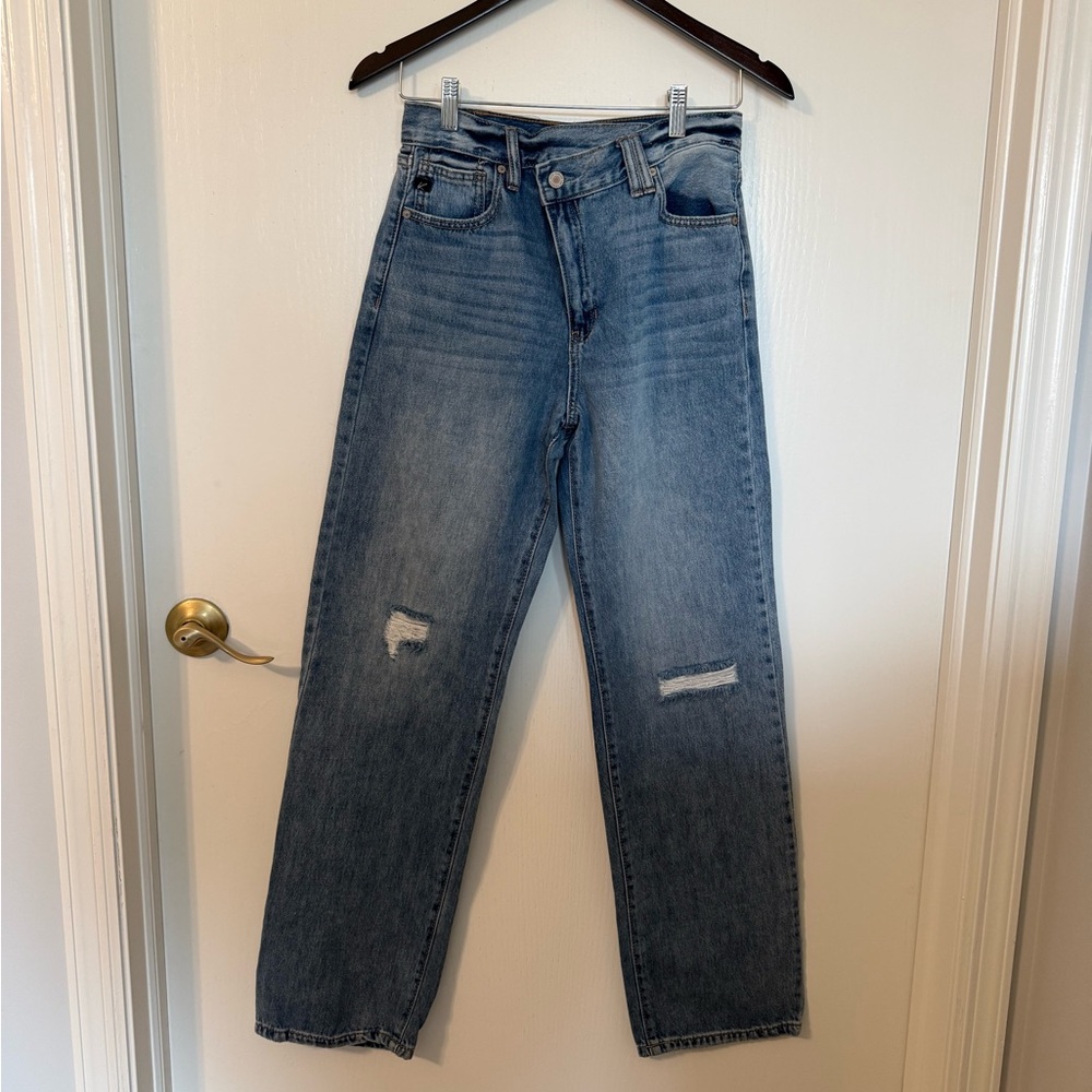 Kancan Straight Leg Jeans 3/25 | Crossover Button | Distressed | 100% Cotton